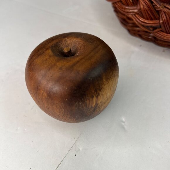 Handcrafted Wooden Faux Fruit & Veggie Décor In Woven Basket Apple Grapes Pear - Picture 4 of 11